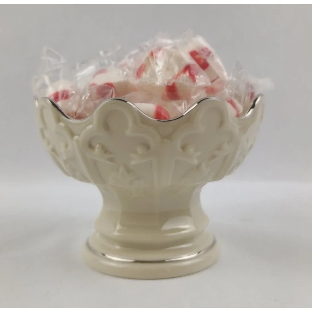 Lenox Candy Dish / Nut Bowl Platinum Rim - Fleur de Lis Collection, Trinket Dish